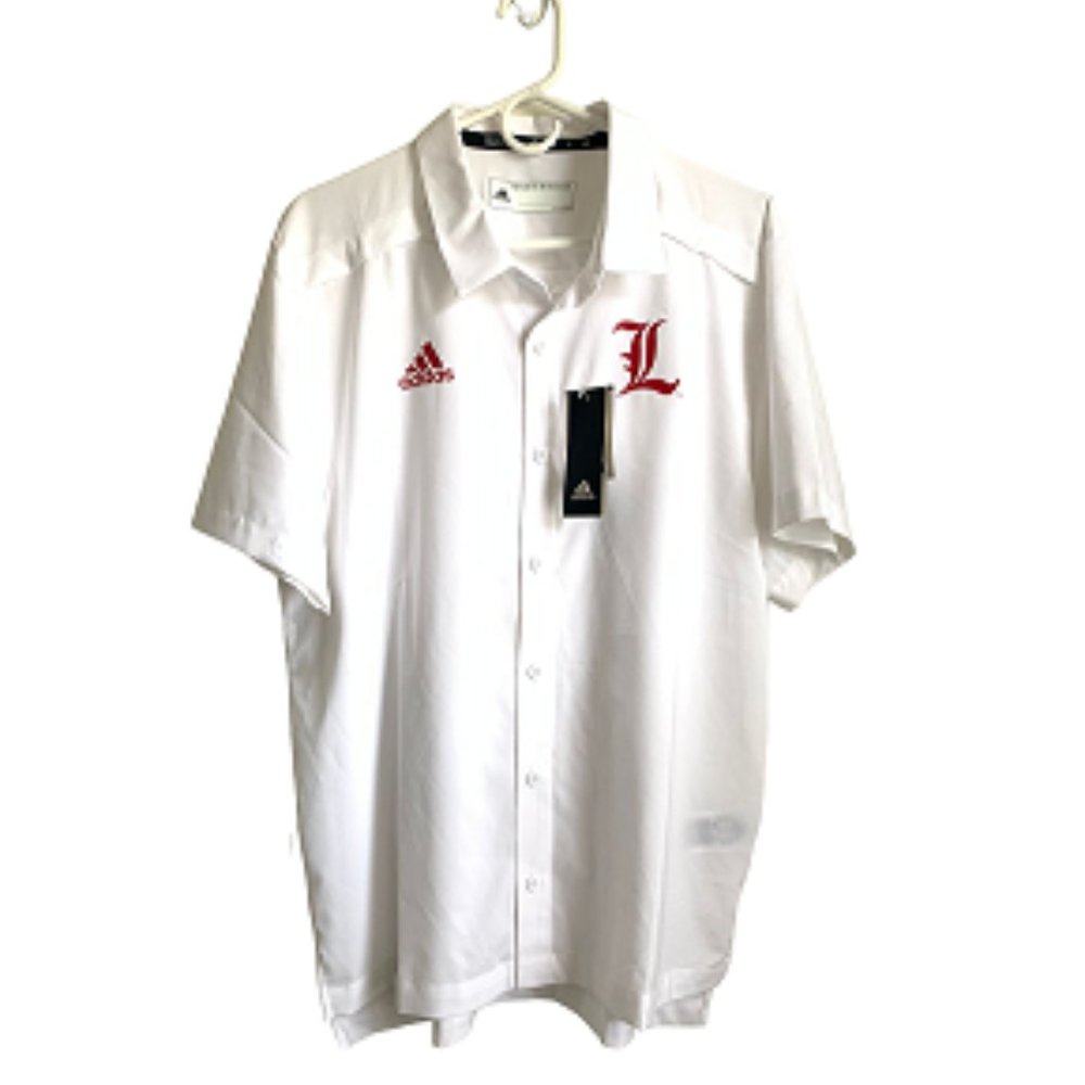 ADIDAS Game Mode FB Polo Mens White Louisville Short Sleeve Button Down Shirt M
